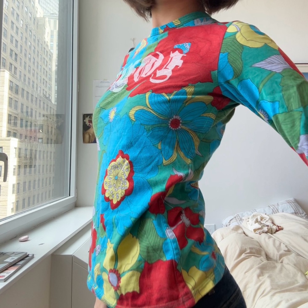 Junya Watanabe Comme des Garçons Floral Logo Top – Rare Print, Medium Sleeve
